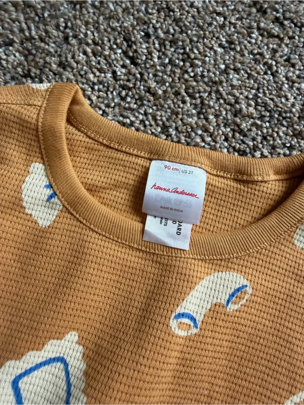HANNA ANDERSSON Long Sleeve Waffle Top & Pants Set in Pasta Night on New Yellow